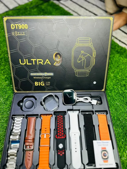 DT900 Ultra smart watch 49MM screen display with 7 Different Size & Colour straps